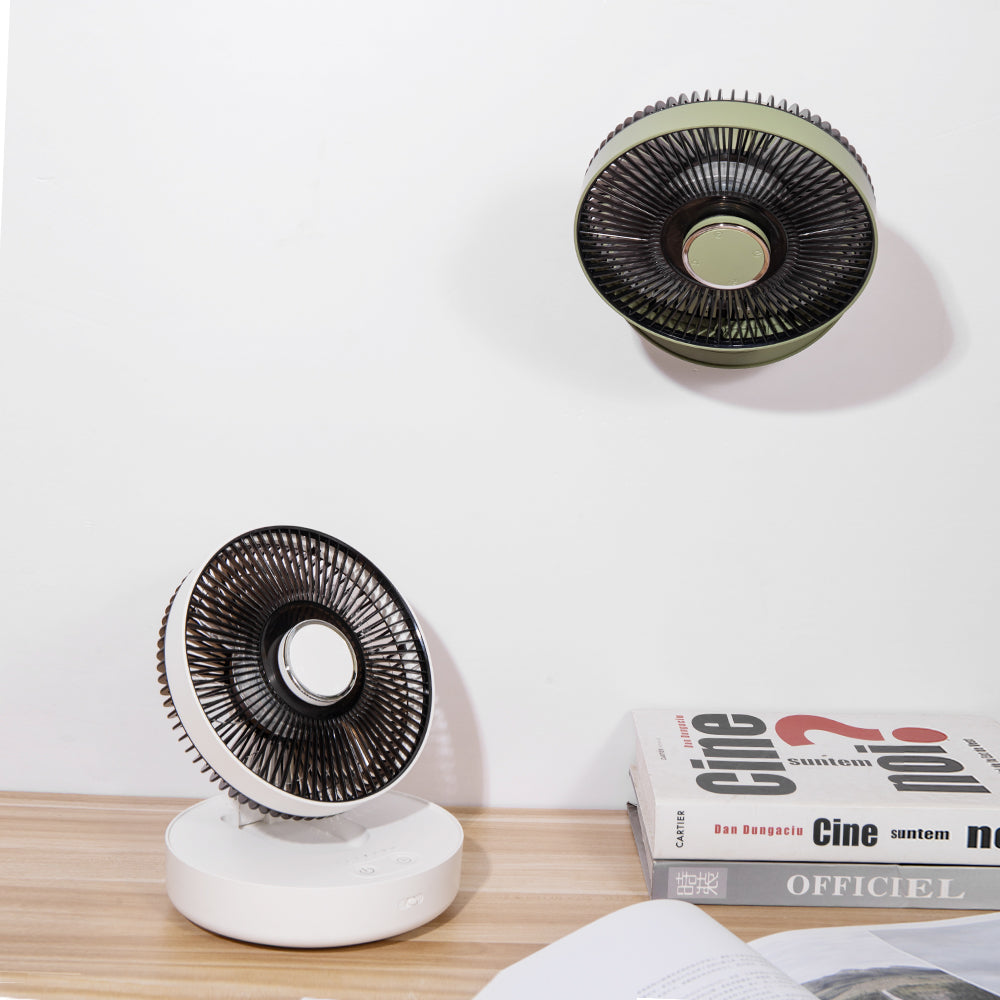 Oriday Ventilador inteligente oscilante de pared|Carga inalámbrica sin taladro・Silencioso para escritorio/oficina・Con control remoto y temporizador para el hogar