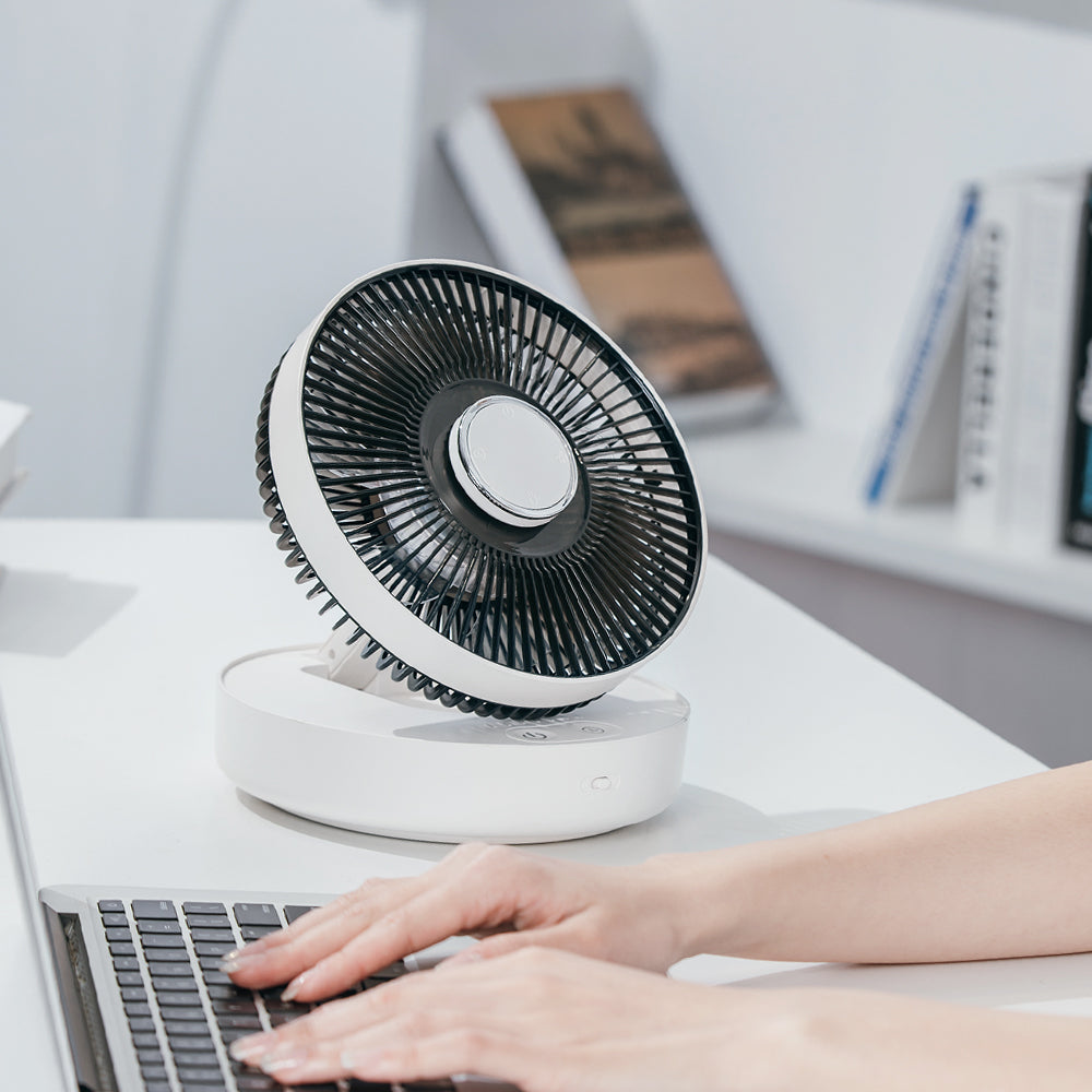 Oriday Ventilador inteligente oscilante de pared|Carga inalámbrica sin taladro・Silencioso para escritorio/oficina・Con control remoto y temporizador para el hogar