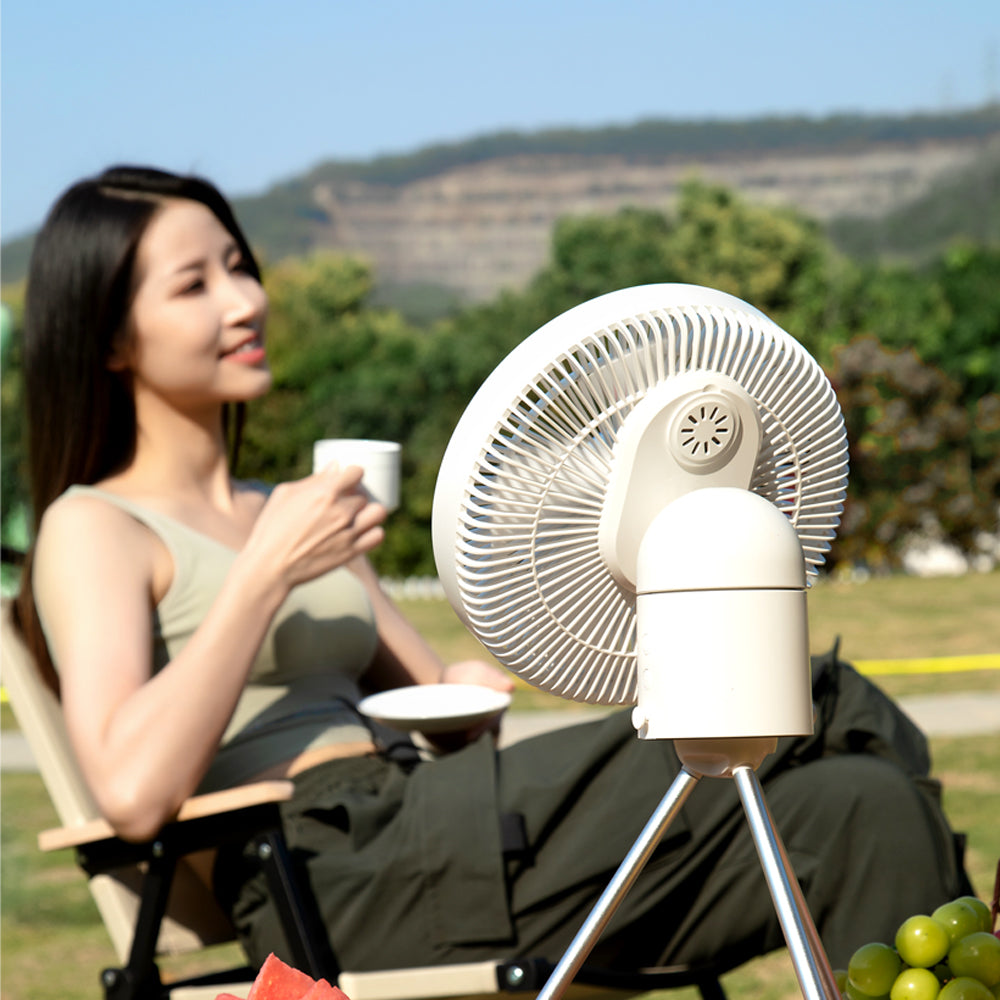 Oriday Driepoot Campingventilator | Stille oplaadbare vloerventilator met LED-verlichting en afstandsbediening – Draagbaar voor tent of thuisgebruik