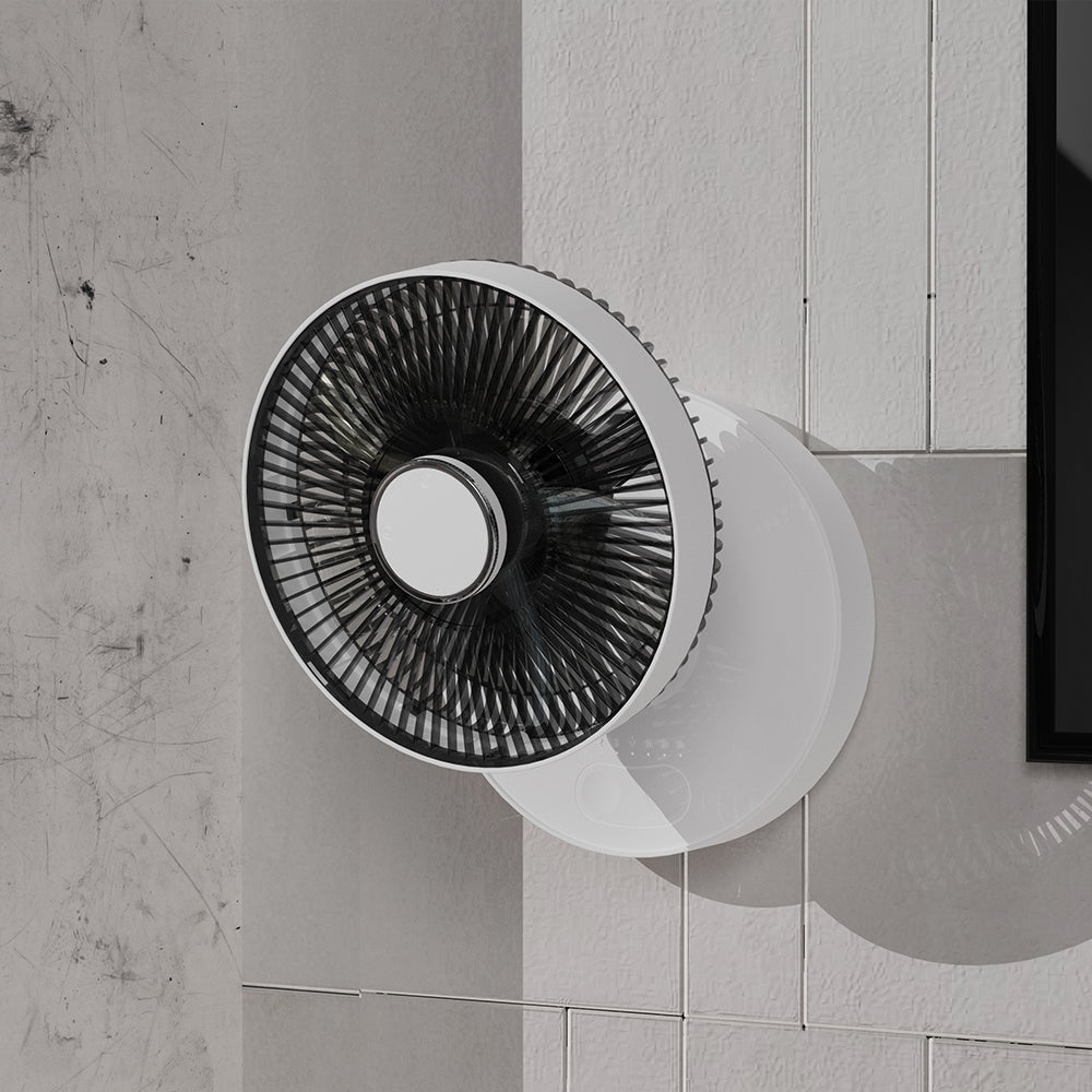 Oriday Ventilador inteligente oscilante de pared|Carga inalámbrica sin taladro・Silencioso para escritorio/oficina・Con control remoto y temporizador para el hogar