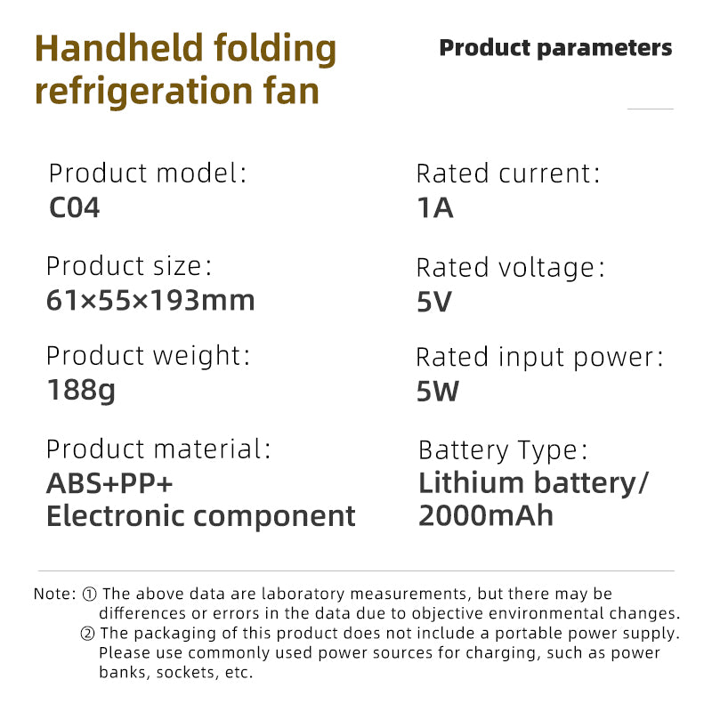 Oriday 冷却ハンドヘルドファン、大風力ターボミニ、持続可能なバッテリー、折りたたみ式USBポータブル、静音