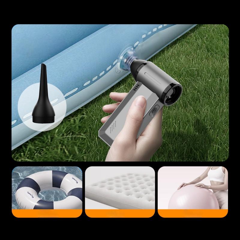 Ventilateur portatif turbo à grande vitesse 4-en-1 : sèche-cheveux, aspirateur de voiture, pompe à air, et souffleur de feu pour le camping. Recharge Type-C. Parfait pour la maison ou l’extérieur – par Oriental Prime.