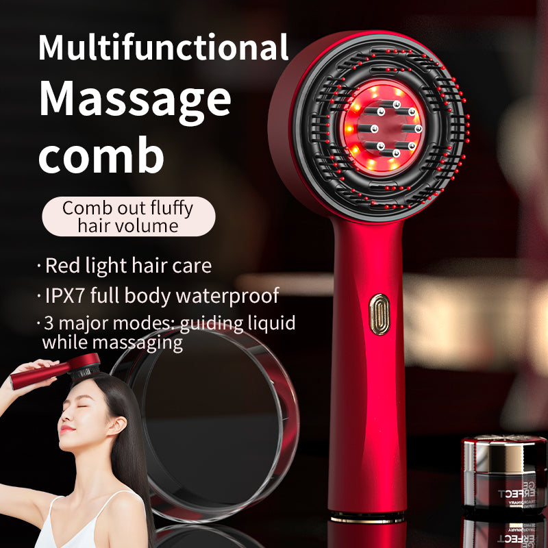 oriday【Regalo Festivo】Pettine per massaggio del cuoio capelluto con laser per crescita dei capelli, luce rossa e conduzione liquida, multifunzione, elettrico e portatile – per casa e viaggio – Oriday