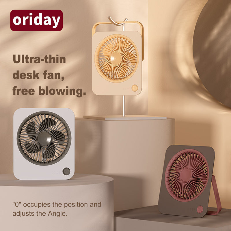 Supertenký stolní ventilátor Oriday s dlouhou výdrží, velkým průtokem vzduchu, bezdrátovým nabíjením USB a skládací konstrukcí, ideální do kanceláře a koleje