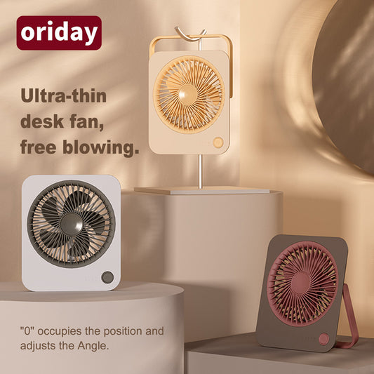 Oriday 超薄型デスクファン 長時間バッテリー、大風量、ワイヤレスUSB充電、折りたたみ式、オフィスや寮用