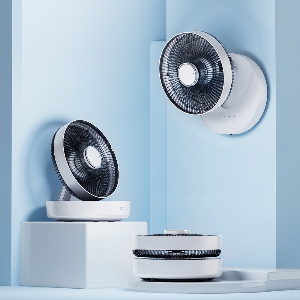 Oriday Ventilador inteligente oscilante de pared|Carga inalámbrica sin taladro・Silencioso para escritorio/oficina・Con control remoto y temporizador para el hogar