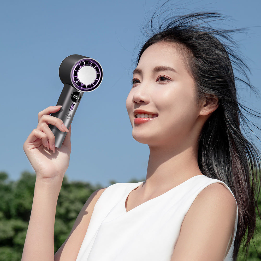 新型ハンディ冷却ファン、アイス冷感機能付きミニ強力ファン、100段階の風速調整、USB充電対応。学生、寮、教室、屋外、携帯用、オフィスやデスクに最適 – Oriday製。