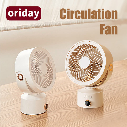 オリデイデスクトップ循環ファン、小型ターボデスクファン、USB充電式、タイマー付き、静音、3段階風速、4000mAh、立体的に首振り送風、家庭用・オフィス用、東方良品。