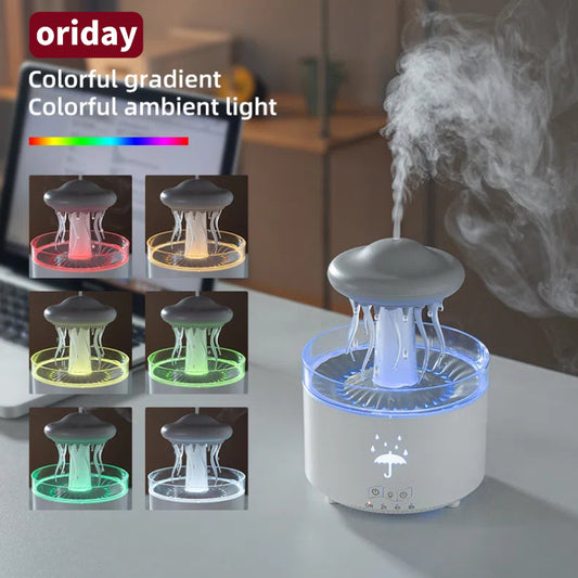 【Niebla densa y silenciosa】Difusor de aroma giratorio con diseño de medusa y gotas de lluvia|Luz ambiental multicolor + difusión de aceites esenciales|Humidificador doméstico para dormitorio
