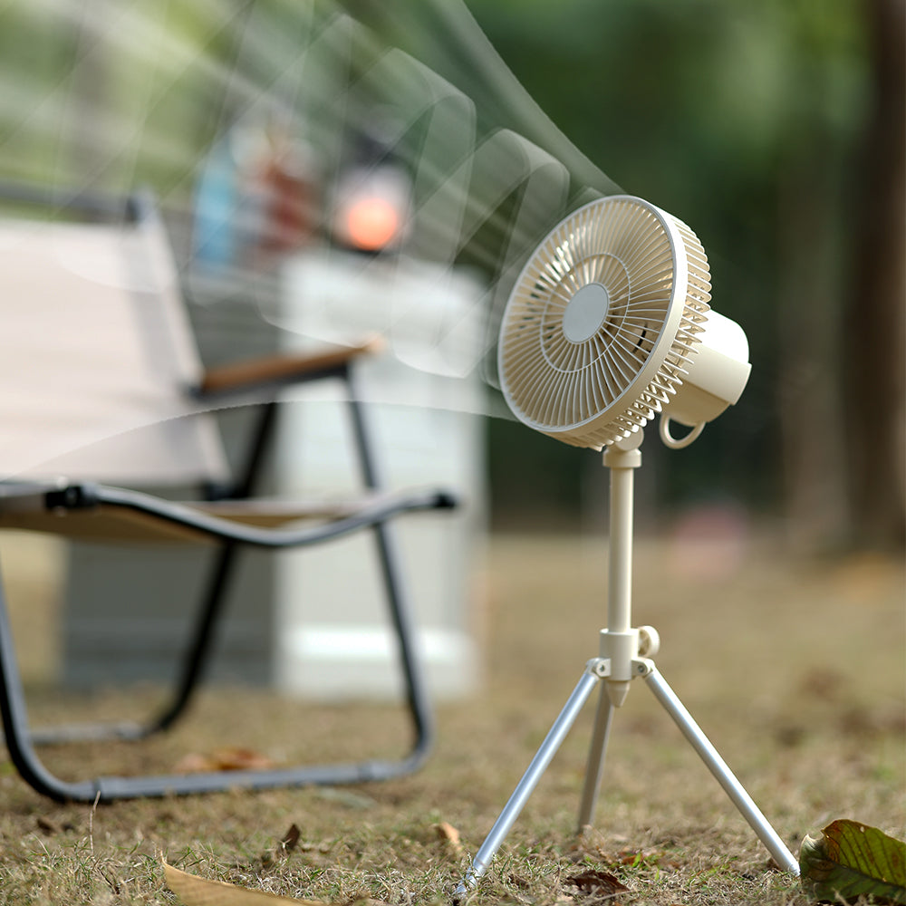 Oriday driepoot buitenventilator|Oplaadbare opvouwbare ventilator ・ Afstandsbediening, zwenkfunctie, nachtlampje & muggenverjager ・ Voor kamperen en thuisgebruik met lange gebruiksduur