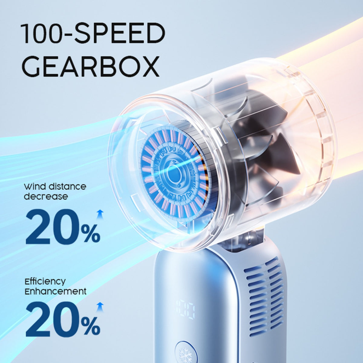 Ventilateur portable à main oriday | Moteur sans balais + 100 vitesses variables | Refroidissement céramique semi-conducteur | Batterie 4000mAh, autonomie 13 heures | Affichage LED | Ultra-léger 262 g