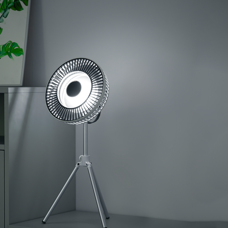 Ventilateur de camping authentique Oriday avec trépied, grande puissance de ventilation, télécommande intelligente, support détachable pliable, éclairage programmable, peut être utilisé comme batterie externe