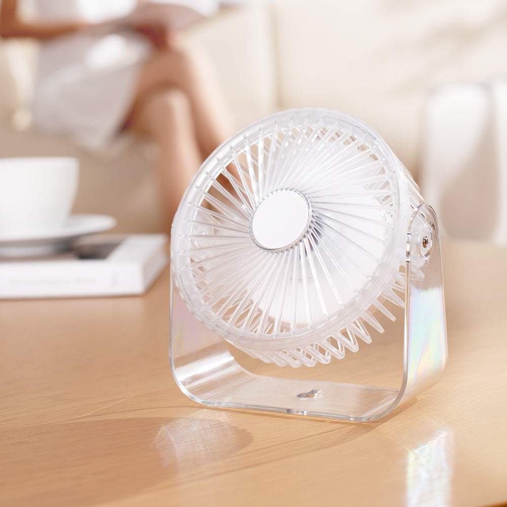 Nouveau ventilateur de bureau transfrontalier avec fonction de circulation, veilleuse transparente, autonomie ultra longue et charge USB. Parfait pour le camping en plein air, les étudiants, les dortoirs et les bureaux – Oriday.
