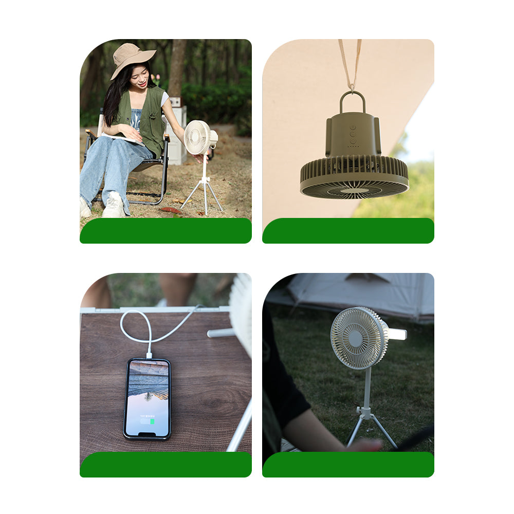 Oriday driepoot buitenventilator|Oplaadbare opvouwbare ventilator ・ Afstandsbediening, zwenkfunctie, nachtlampje & muggenverjager ・ Voor kamperen en thuisgebruik met lange gebruiksduur