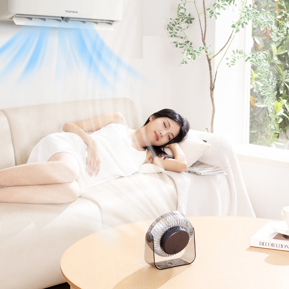 Nouveau ventilateur de bureau transfrontalier avec fonction de circulation, veilleuse transparente, autonomie ultra longue et charge USB. Parfait pour le camping en plein air, les étudiants, les dortoirs et les bureaux – Oriday.
