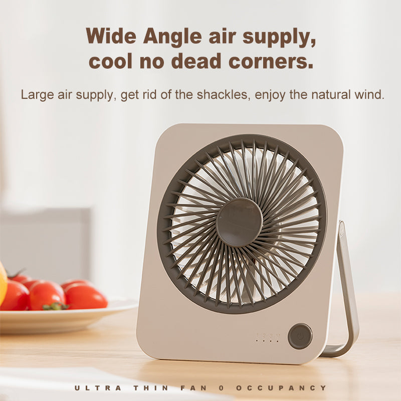 Supertenký stolní ventilátor Oriday s dlouhou výdrží, velkým průtokem vzduchu, bezdrátovým nabíjením USB a skládací konstrukcí, ideální do kanceláře a koleje