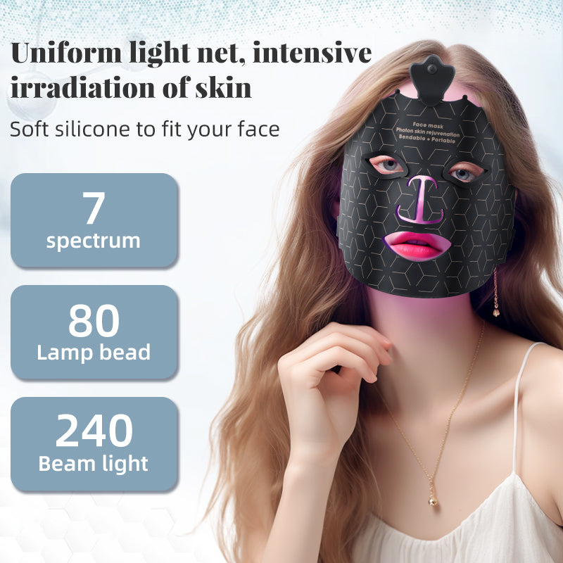 Oriday Krona 7-Färgs Mask | 7-Färgers LED-Ljusbehandling för Hudföryngring | Blått Ljus för Oljekontroll | Rött Ljus för Anti-Aging | Gult Ljus för Hudupplysning | Livsmedelsklassad Silikon för Hudkontakt | Hudvårdsapparat för Hemanvändning