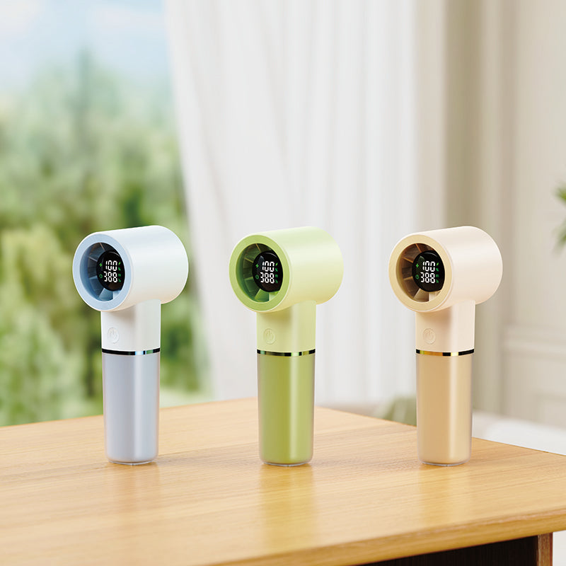 Ventilateur portable à main Oriday, affichage numérique intelligent avec compte à rebours, réglage de vitesse continu à 100 niveaux, lévitation magnétique ultra silencieuse, batterie 4500mAh, utilisation 3-en-1 (à main / avec cordon / sur bureau)