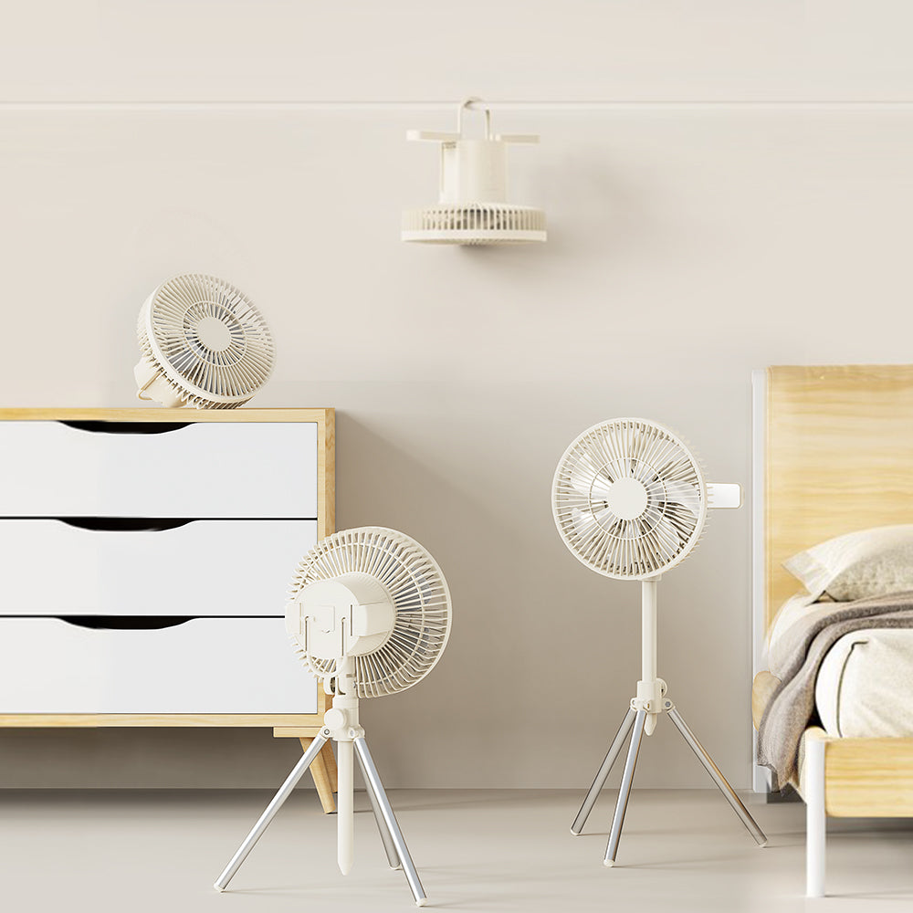 Oriday driepoot buitenventilator|Oplaadbare opvouwbare ventilator ・ Afstandsbediening, zwenkfunctie, nachtlampje & muggenverjager ・ Voor kamperen en thuisgebruik met lange gebruiksduur