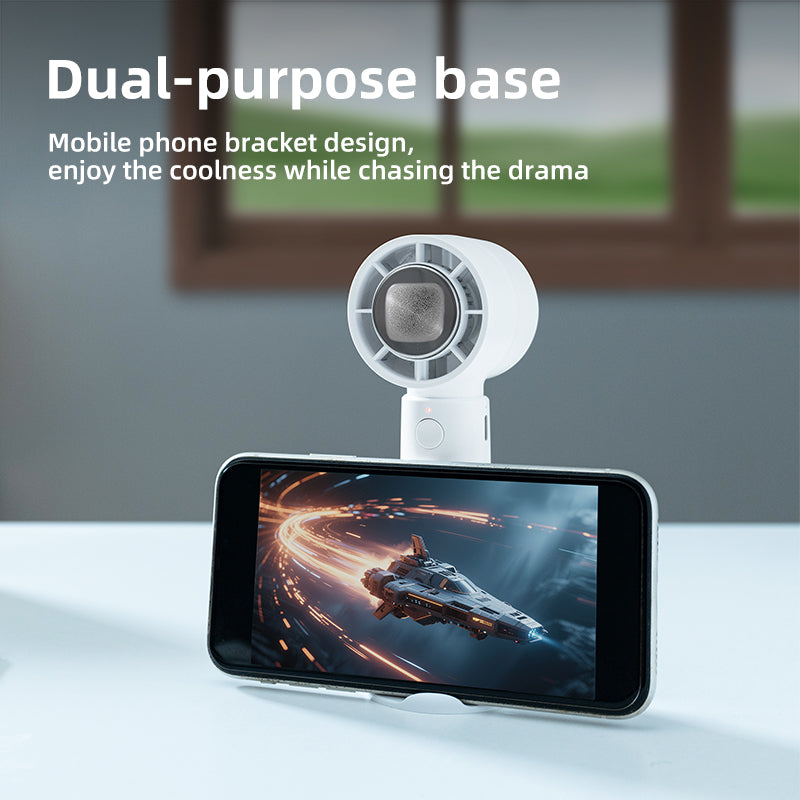 Ventilateur portable Oriday avec refroidissement ultra-rapide en 3 secondes, effet de refroidissement double avec des compresses froides, 3 niveaux de vitesse, support de téléphone portable portable et debout, charge rapide Type-C, longue durée