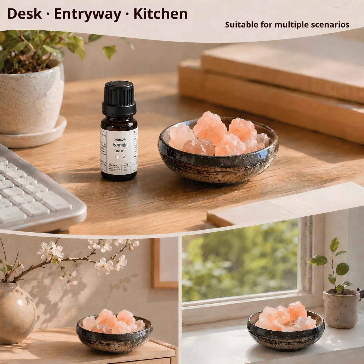 Oriday Natural Himalayan Pink Salt Crystal Flame-Free Aroma Stone, Minimalist Home Air Purifying Decor, Reusable with Light Fragrance, Housewarming & New Home Gift