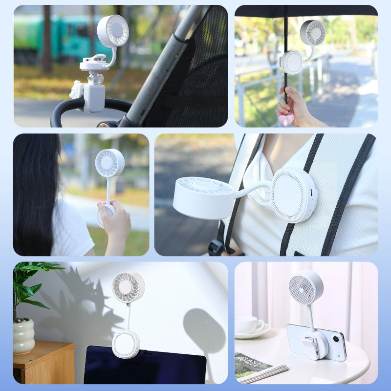 Oriday【2026 Yeni Model】5'i 1 Arada Manyetik Taşınabilir Vantilatör|360° Esnek Klipsli Mini Vantilatör|USB Type-C Hızlı Şarj|3 Kademeli Güçlü ve Sessiz Hava Akışı|Bebek Arabası / Ofis / Dış Mekan için Taşınabilir Vantilatör