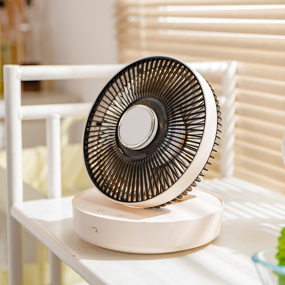 Oriday Ventilador inteligente oscilante de pared|Carga inalámbrica sin taladro・Silencioso para escritorio/oficina・Con control remoto y temporizador para el hogar