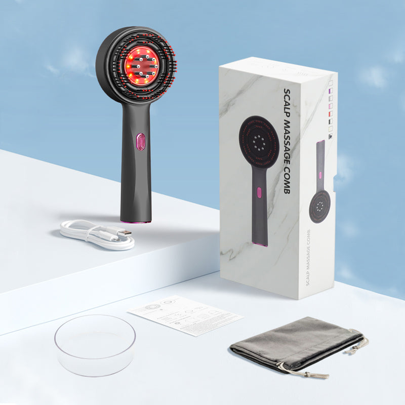 oriday【Regalo Festivo】Pettine per massaggio del cuoio capelluto con laser per crescita dei capelli, luce rossa e conduzione liquida, multifunzione, elettrico e portatile – per casa e viaggio – Oriday