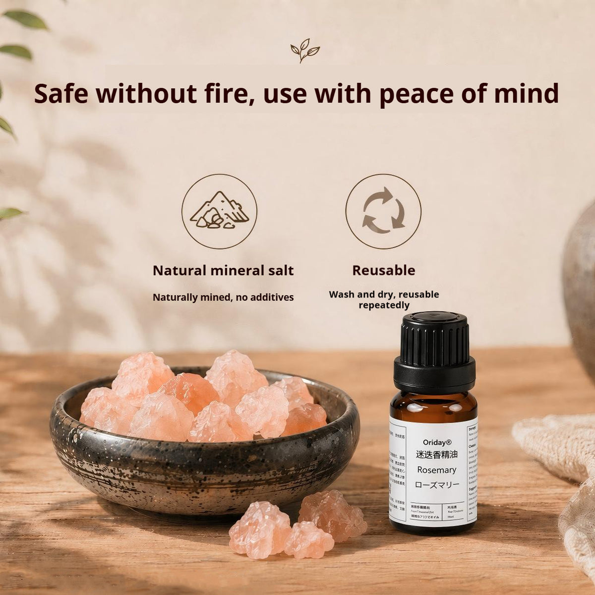 Oriday Natural Himalayan Pink Salt Crystal Flame-Free Aroma Stone, Minimalist Home Air Purifying Decor, Reusable with Light Fragrance, Housewarming & New Home Gift