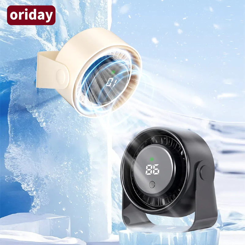 Oriday【Sommarens svalkande favorit】2-i-1 vägg- och bordsfläkt | Uppladdningsbart 3000mAh batteri med lång driftstid | Borstlös, tyst + LED-digital display | Perfekt för camping/kontor | Finns i aprikos/svart