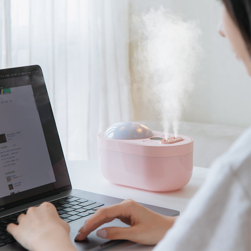 oriday スマートロマンチックダブルスプレー投影加湿器 小型ナイトライト オーシャンスカイランプ 創造的なデスク用ギフト