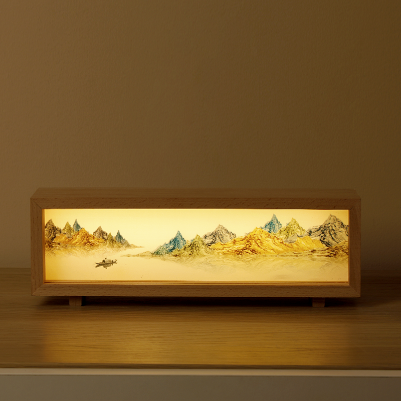 Oriday Lampă cu lumină din lemn|Lumină de noapte ambientală|Recomandare cadou creativ