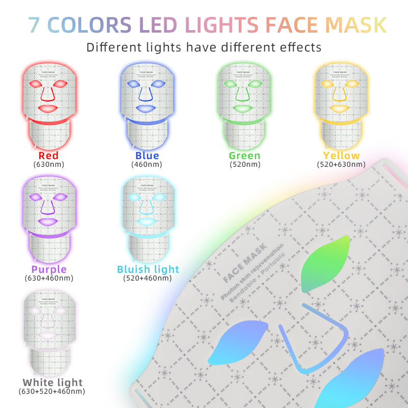 oriday Pure White Seven-Color LED Mask + Neck Light Therapy | Three energy levels for skin rejuvenation and whitening | Food-grade silicone for perfect fit | Home beauty device