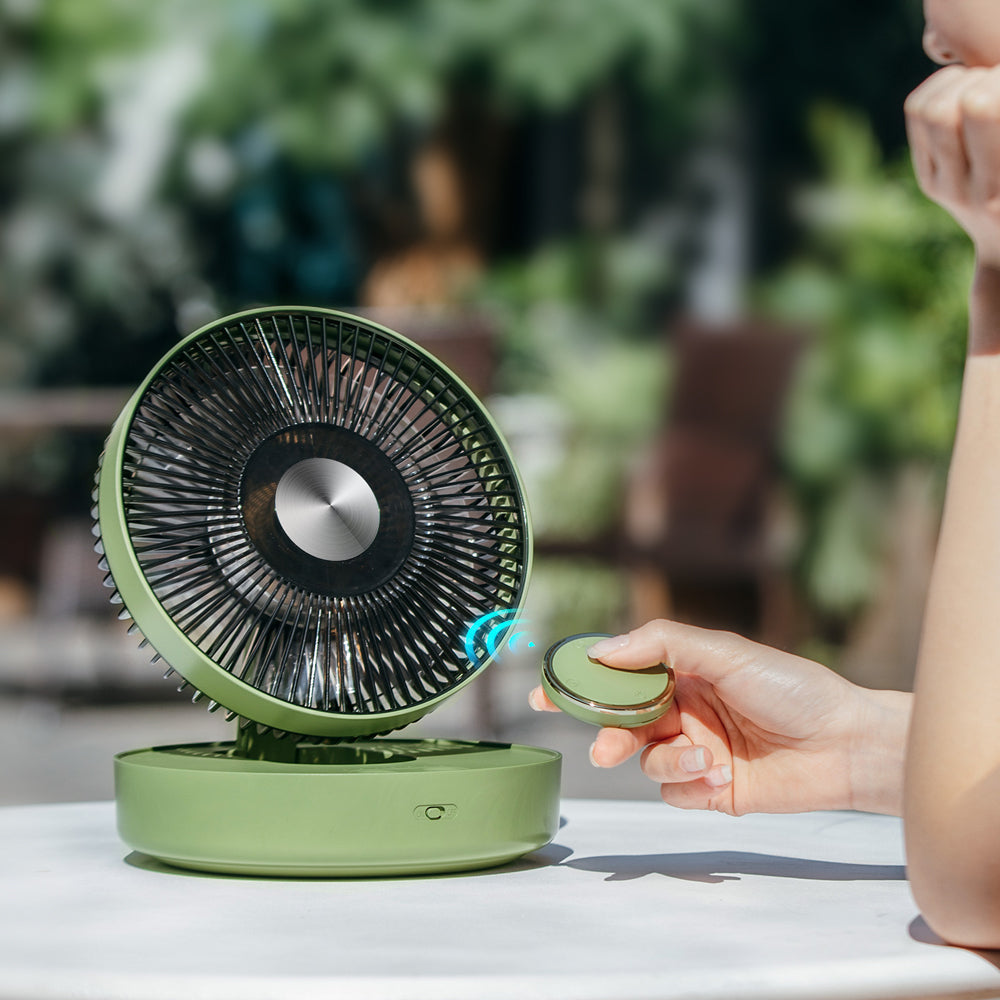 Oriday Ventilador inteligente oscilante de pared|Carga inalámbrica sin taladro・Silencioso para escritorio/oficina・Con control remoto y temporizador para el hogar
