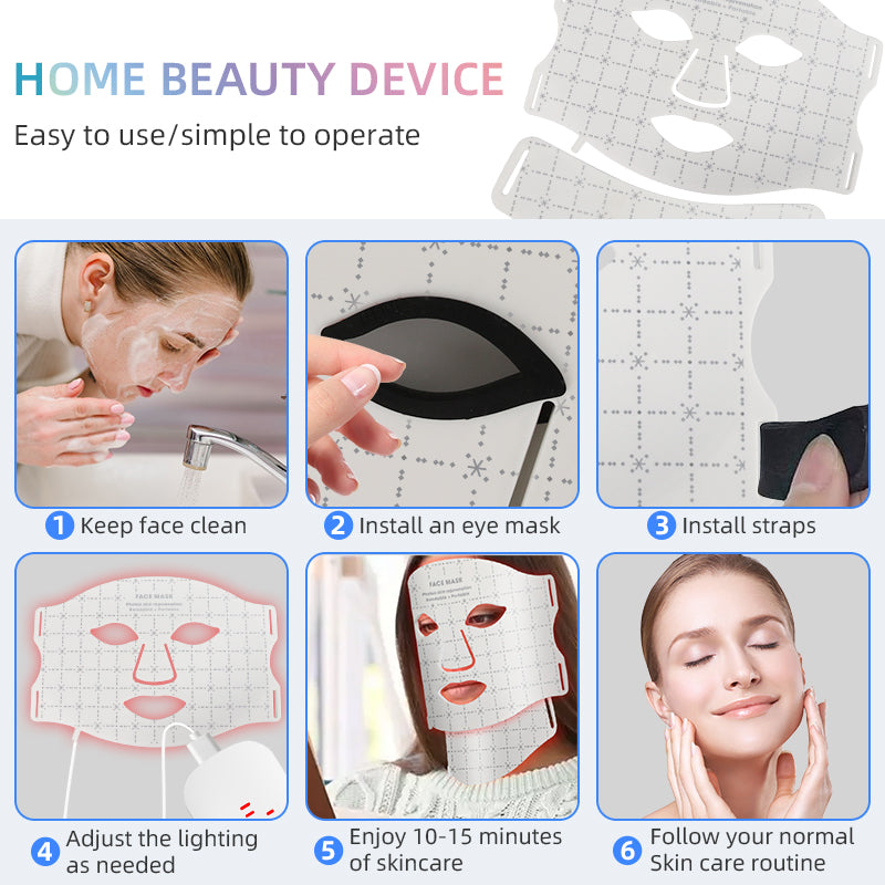 oriday Pure White Seven-Color LED Mask + Neck Light Therapy | Three energy levels for skin rejuvenation and whitening | Food-grade silicone for perfect fit | Home beauty device