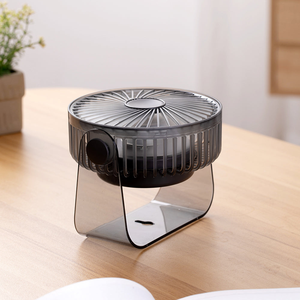 Nouveau ventilateur de bureau transfrontalier avec fonction de circulation, veilleuse transparente, autonomie ultra longue et charge USB. Parfait pour le camping en plein air, les étudiants, les dortoirs et les bureaux – Oriday.