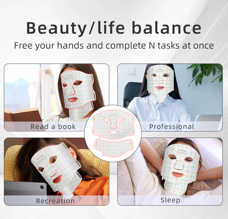 oriday Pure White Seven-Color LED Mask + Neck Light Therapy | Three energy levels for skin rejuvenation and whitening | Food-grade silicone for perfect fit | Home beauty device