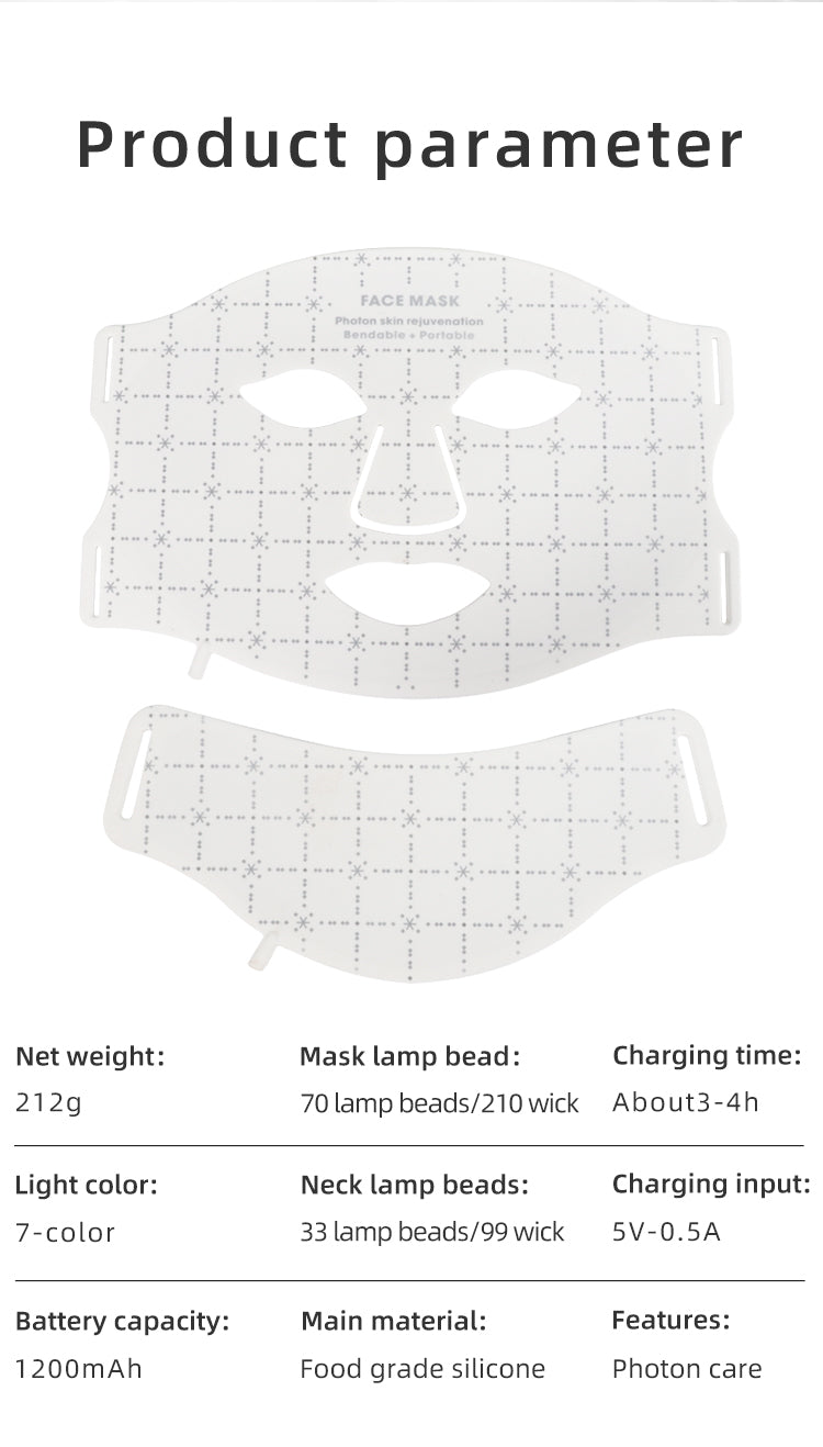 oriday純白七彩LED光面罩+頸部光療|三檔能量嫩膚亮白|食品級矽膠貼合|香港家用美容神器