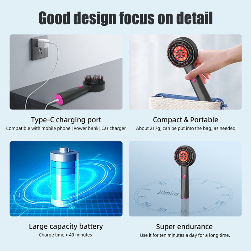 oriday【Regalo Festivo】Pettine per massaggio del cuoio capelluto con laser per crescita dei capelli, luce rossa e conduzione liquida, multifunzione, elettrico e portatile – per casa e viaggio – Oriday