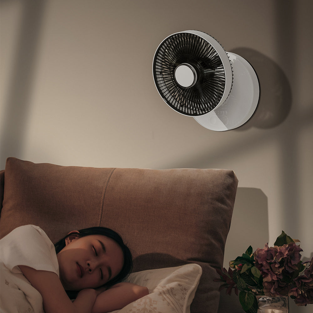 Oriday Ventilador inteligente oscilante de pared|Carga inalámbrica sin taladro・Silencioso para escritorio/oficina・Con control remoto y temporizador para el hogar