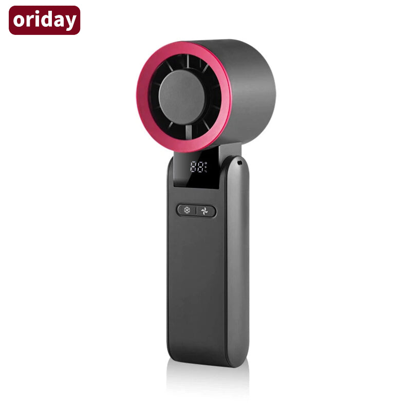 Oriday Portable Foldable Cooling Fan with Large Capacity Battery for Long-lasting Performance, 4 Speeds, 10,000 RPM, Silent Powerful Wind, High-definition Digital Display for Battery and Speed Levels, Instant Cooling with One-Click Ice Compress