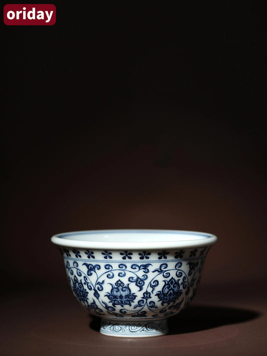 Κούπα τσαγιού Oriday Yongle μπλε και λευκή με βαρύ πάτο   Χειροποίητη ρετρό κούπα με μοτίβο παλαιού λωτού   Συνιστάται ως κινέζικο σετ τσαγιού