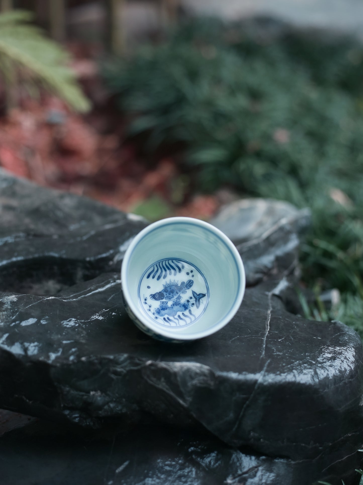 Taza de té Kung Fu de cerámica azul Oriday | Taza principal vintage con decoración bajo vidriado | Recomendada taza tradicional de té chino