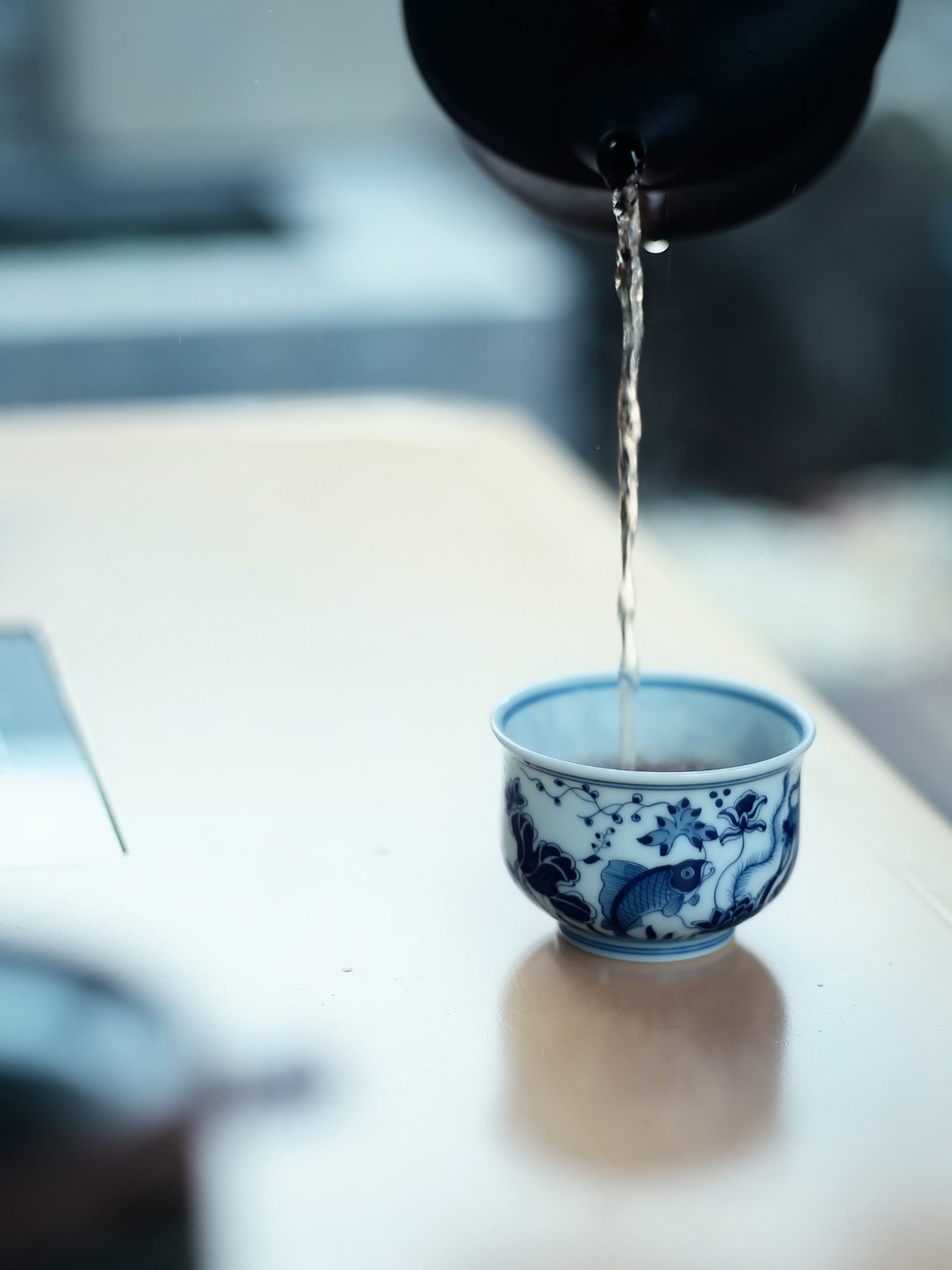 Taza de té Kung Fu de cerámica azul Oriday | Taza principal vintage con decoración bajo vidriado | Recomendada taza tradicional de té chino