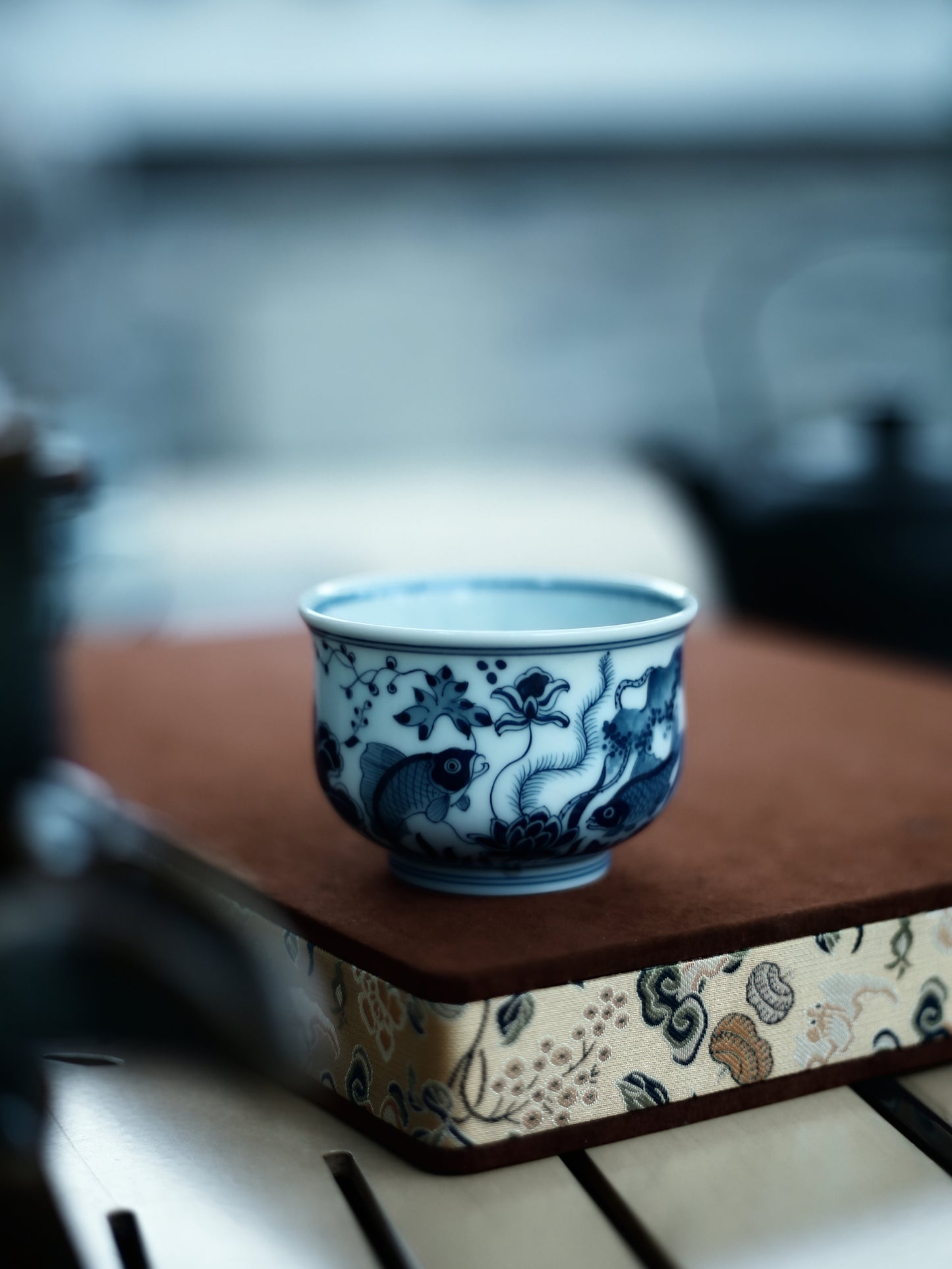 Taza de té Kung Fu de cerámica azul Oriday | Taza principal vintage con decoración bajo vidriado | Recomendada taza tradicional de té chino