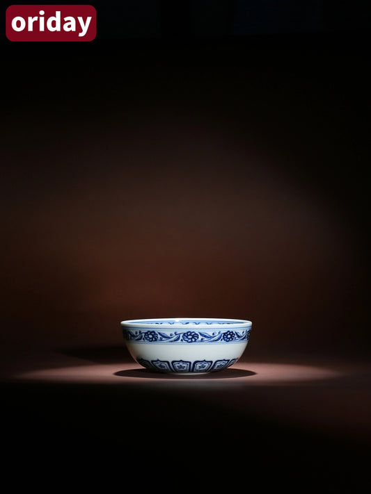 Oriday χειροποίητο φλιτζάνι Pu-erh με μπλε-λευκό παραδοσιακό μοτίβο   Ρετρό κεραμικό φλιτζάνι με χαμηλή βάση για οικοδεσπότες   Συνιστάται για δώρο ή προσωπική χρήση