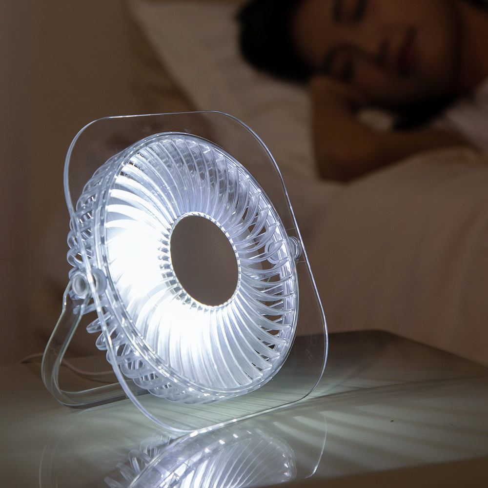 Kipas Meja Mini Telus Baharu 2025 – Boleh lipat, senyap, ultra nipis, dengan lampu malam berbentuk kipas. Sesuai untuk rumah, bilik tidur, asrama pelajar dan meja pejabat. Oleh Oriday.