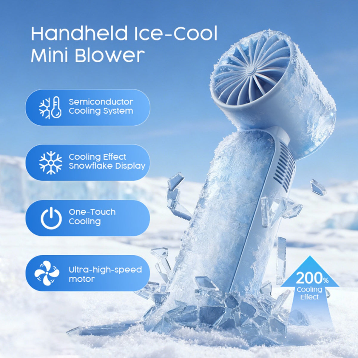 Ventilateur portable à main oriday | Moteur sans balais + 100 vitesses variables | Refroidissement céramique semi-conducteur | Batterie 4000mAh, autonomie 13 heures | Affichage LED | Ultra-léger 262 g