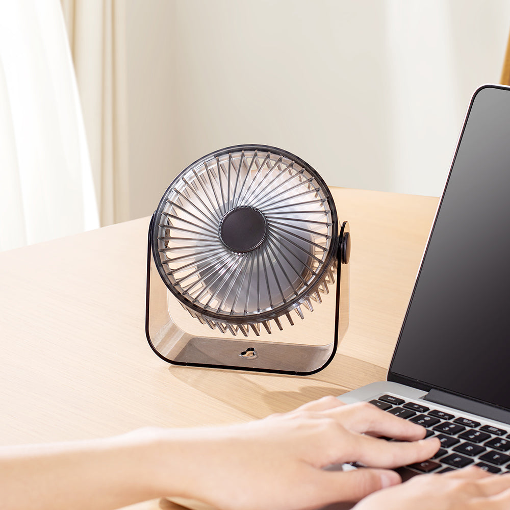 Nouveau ventilateur de bureau transfrontalier avec fonction de circulation, veilleuse transparente, autonomie ultra longue et charge USB. Parfait pour le camping en plein air, les étudiants, les dortoirs et les bureaux – Oriday.