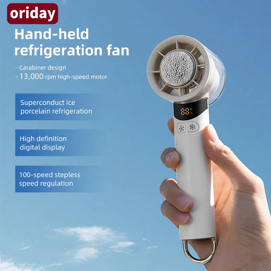 Oriday 高速ハンディファン、100段階の風力、ハリケーン級、USB充電式、ポータブル小型送風機、長持ちバッテリー、ブラシレス冷却、家庭用、オフィス、デスク、学生、寮、アウトドア、キャンプ、登山用、クリップ付き – 東方良品